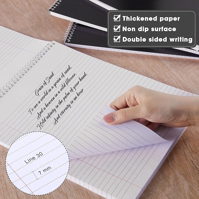 Faccito 6 Pack Top Steno Spiral Notebooks Bulk Top Bound Steno Pads Spiral Book11 x 8-1/2" 100 Sheets College Ruled Paper Notebooks for Office School University Work Supplies (Black)