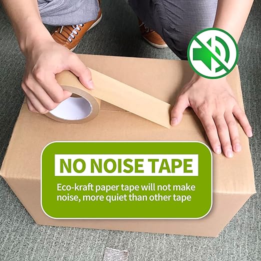 Eco-Friendly Kraft Paper Tape, Biodegradable Kraft Paper Tape, Recyclable Writable Packing Tape, Non-Coated Surface for Masking, Sealing, 2inch x 60yards, 6Rolls