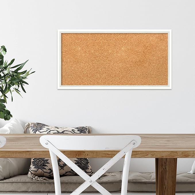 Amanti Art Natural Cork Board for Wall, 13x25 Vision Board with White Frame, Small Corkboard Office Decor for Home Organization, Modern Corkboard Pinboard to Display Items for Home Organization in