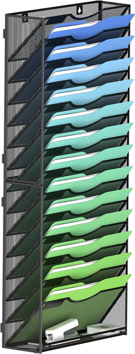 Kuntine.B Wall File Organizer Office Hanging Magazine Holder Wall File Organizer for Office Home (Black, 15 Tier)