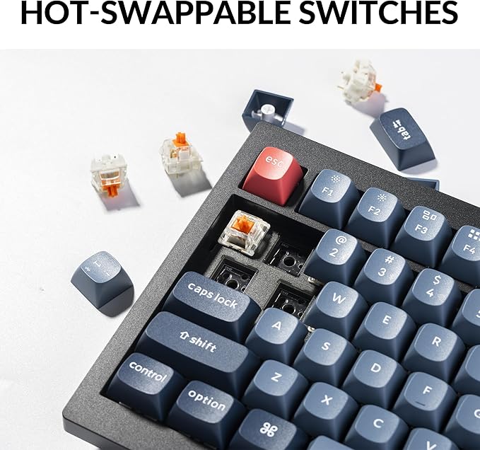 Keychron V6 Max Wireless Custom Mechanical Keyboard, 2.4 GHz Bluetooth 5.1 QMK Full-Size Layout RGB with Hot-swappable Silent Red Switch Compatible with Mac Windows Linux