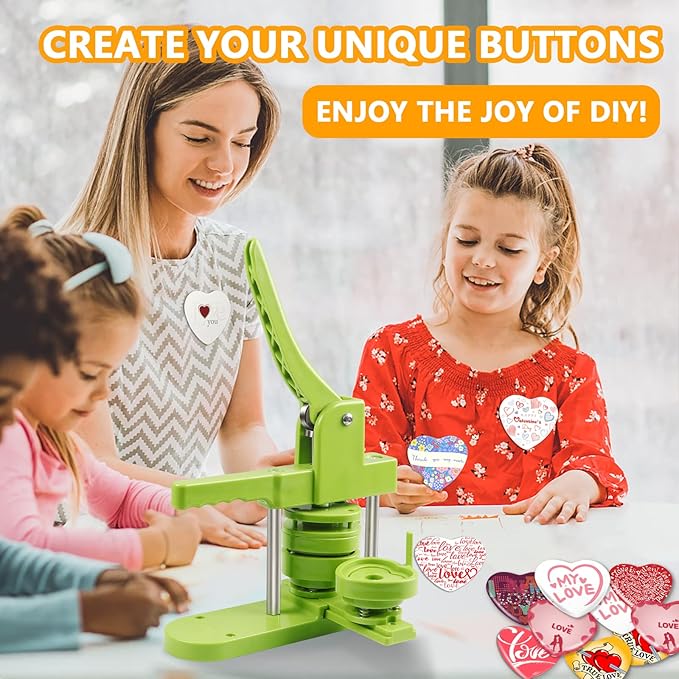 Heart Button Maker Machine Replaceable Badge-Model, DIY Button Pin Maker Kit, Badge Press Machine with 100PCS Heart Badge Making Supplies & Circle Cutter