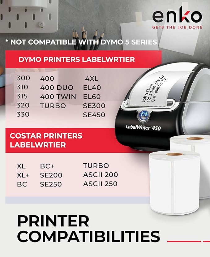 enKo Dymo 4XL Labels 4 x 6 1744907 Compatible for Dymo Labelwriter 4XL Shipping Label Thermal Printer (90 Rolls, 19,800 Labels)