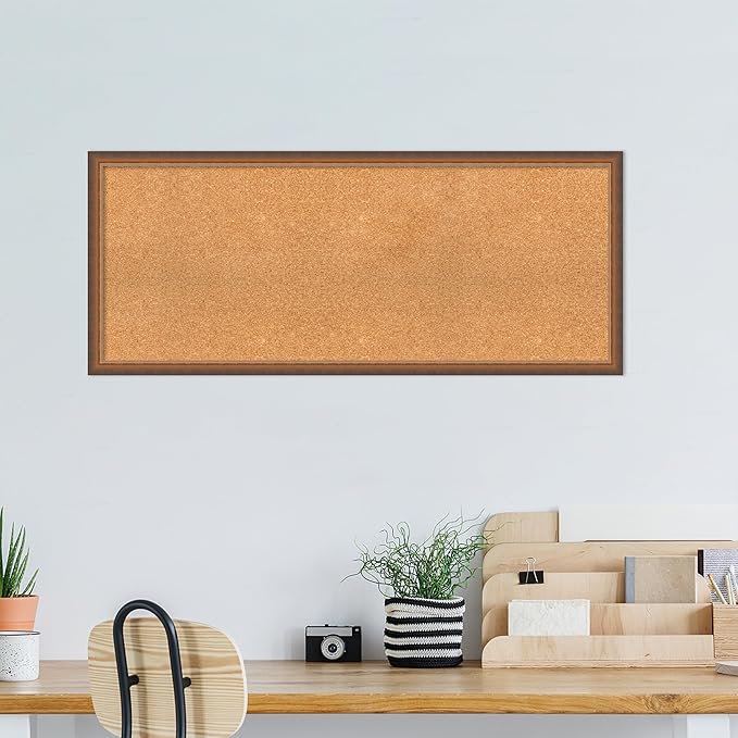 Amanti Art Natural Cork Board for Wall, 20x48 Vision Board with Bronze Frame, Oversize Corkboard Office Decor for Home Organization, Modern Corkboard Pinboard to Display Items for Home Organization