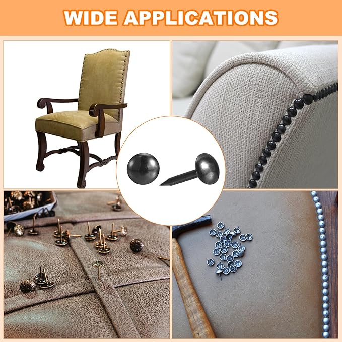 uxcell Upholstery Tacks Nail Pins Furniture, 50Pcs 7x17mm Thumb Tack Pins Assortment Kit Carbon Steel for Home Sofa DIY Decorative Nail Heads Nails, Black