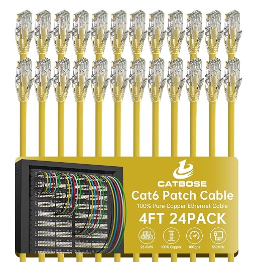 4 Feet Cat6 Patch Cables, Solid Pure Copper Patch Cord, Cat 6 Ethernet Cable by CatBose