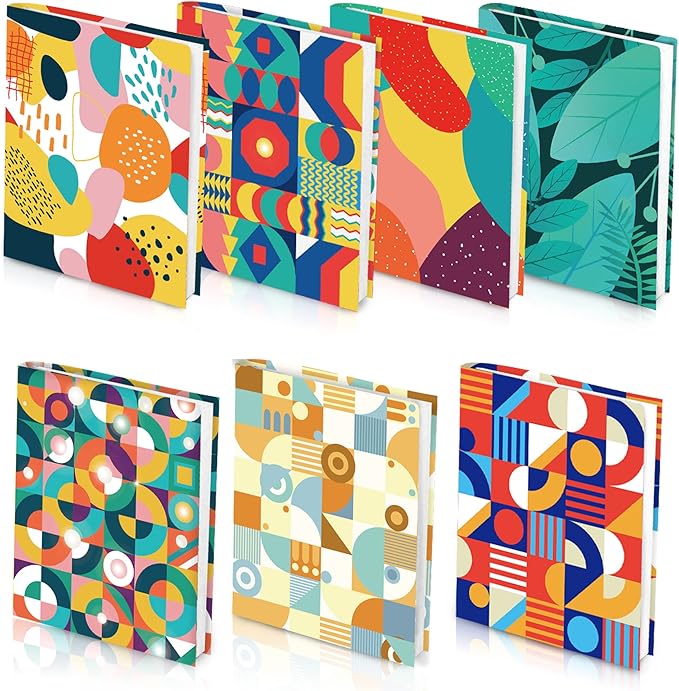 Geometric Pattern Book Covers, Feela 7 Pack Stretchable Jumbo Fabric Washable Durable Reusable Nylon Book Covers, for Hardcover Textbooks Notebooks up to 9”x11”