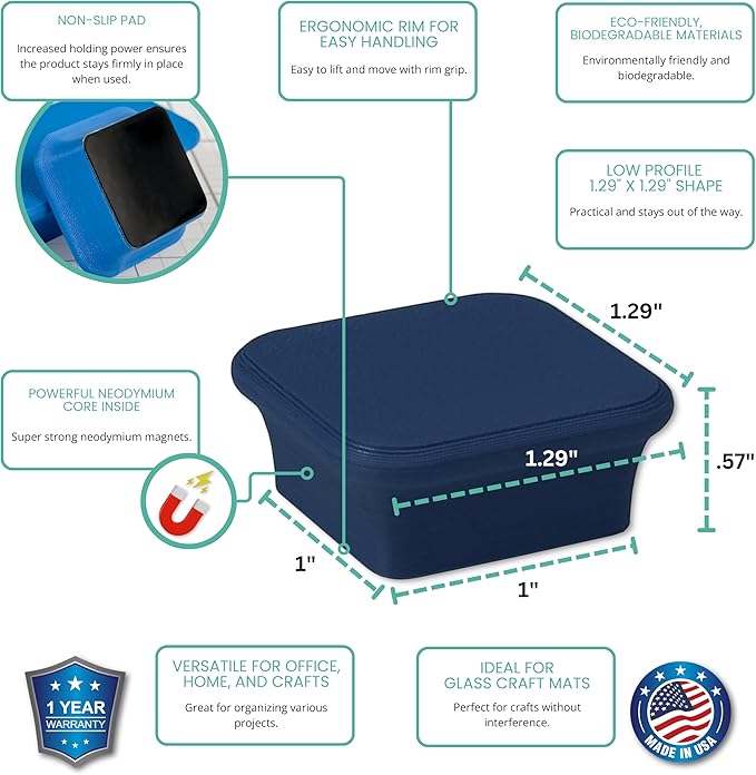 Glassboard Studio MiniBar Magnet - Strong Neodymium Rare Earth Magnets for Fridge, Whiteboard, Locker & Magnetic Glassboards - Ideal for Crafting & Office Use - Strong Fridge Magnets (Navy Blue, 4)