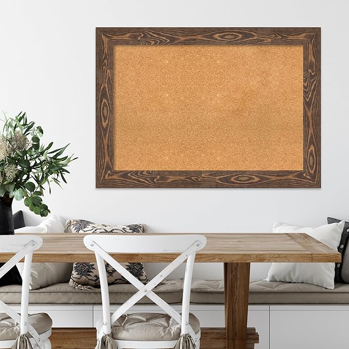 Amanti Art Natural Cork Board for Wall, 30x42 Vision Board with Brown Wood Frame, Large Corkboard Office Decor for Home Organization, Rustic Farmhouse Corkboard Pinboard to display items for home