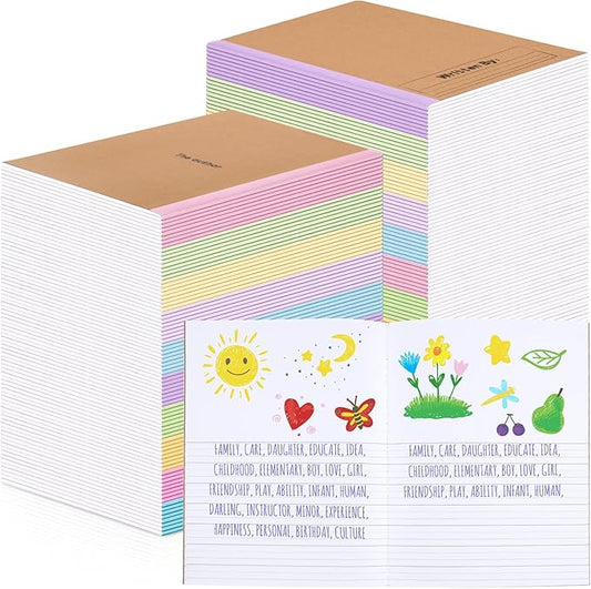 Henoyso 40 Pcs Primary Composition Notebook 9 3/4 x 7 1/2 Inch Kids Journal, Back to School Supplies, K-2 Primary Writing Notebook for Kids Student Draw and Write Story Journal (Colorful Macaron)