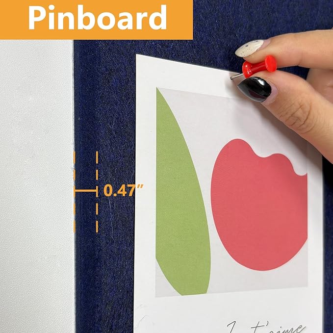 Thick Cork Board for Wall with Pins, 36" x 24" Bulletin Board Self-Adhesive Pin Board | Customized 6 Packs Felt Tiles for Office Home Wall Decor, Navy