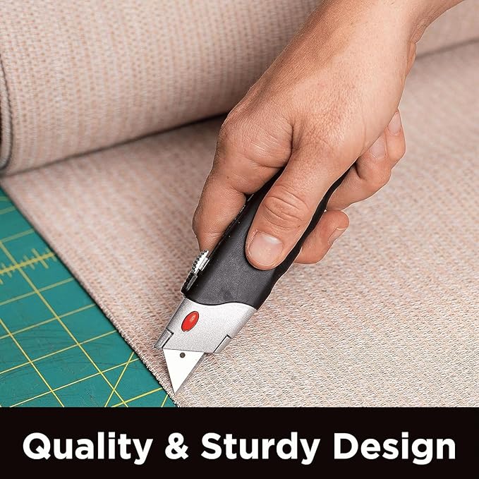 INTERNET'S BEST Premium Utility Knife | Retractable Box Cutter with Rubber Handle | Heavy-Duty Cutting for Cardboard, Carpet, Plastic | Retractable Blade | Includes 1 Razor Knife & Extra Blades