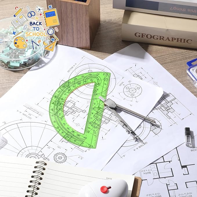 EBOOT Student Geometry Math Set, Drawing Compass and 6 Inch Swing Arm Protractor 180 Degree Math Protractor(Green)