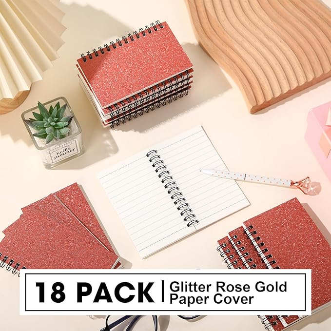 Jutom 18 Pcs Small Spiral Notebooks Memo Pads 3x5 Bulk Small Pocket Notebooks Mini Notepads with Lined Pages Mini Journals for Office Back to School Work Writing Supplies, 120 Pages (Rose Gold)