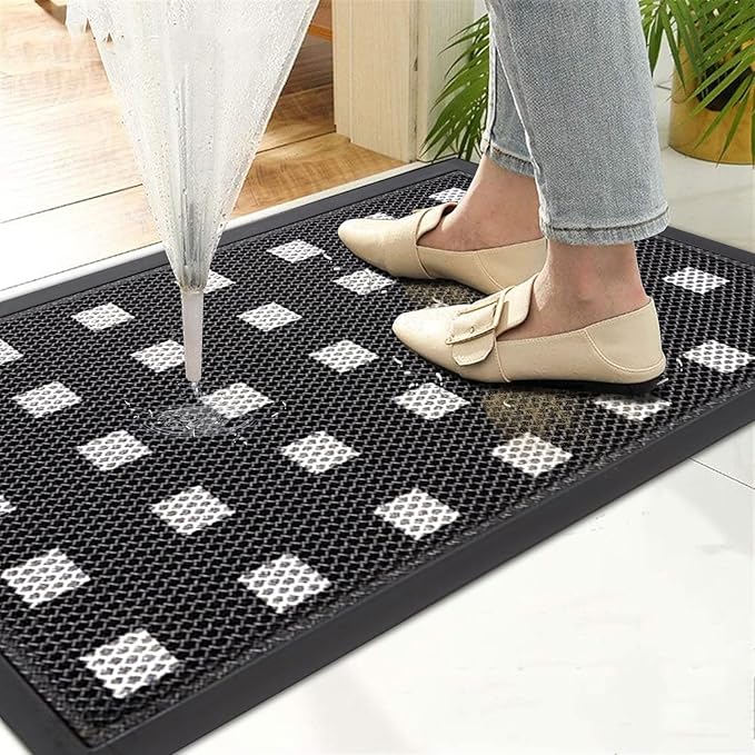 Extra Large Front Door Mat 48"x31" Heavy-Duty Waterproof Runner,Non-Slip Outdoor Rug for Entrance,Rubber Double Doormat Outside for All Weather,Black and White