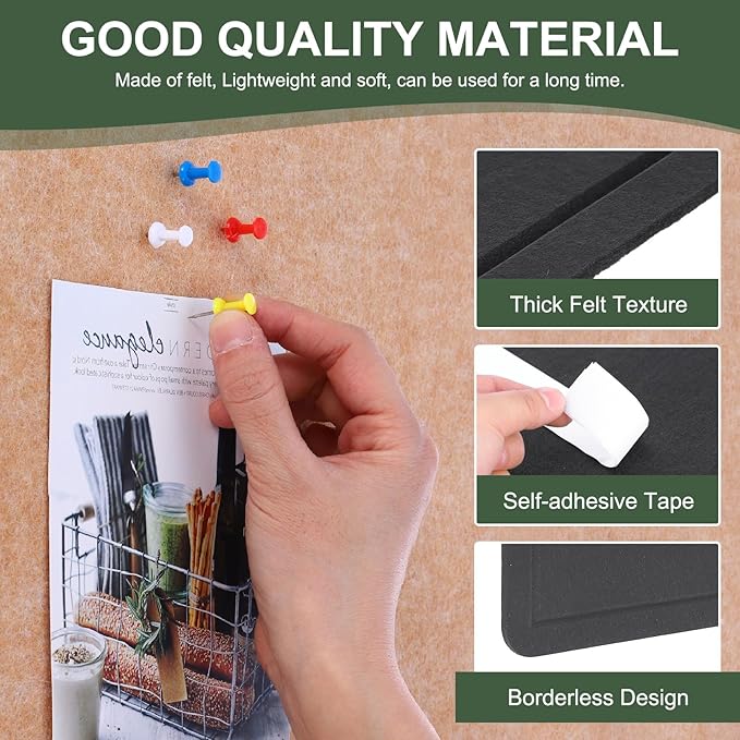 YOKIVE Felt Bulletin Board, 24 x 15.7 -Inch Foldable Decorative Pin Board Self Adhesive Felt Cork Board with 20 Pushpins, Great for Wall, Photo Display, Paste Note, Schedule(Black)