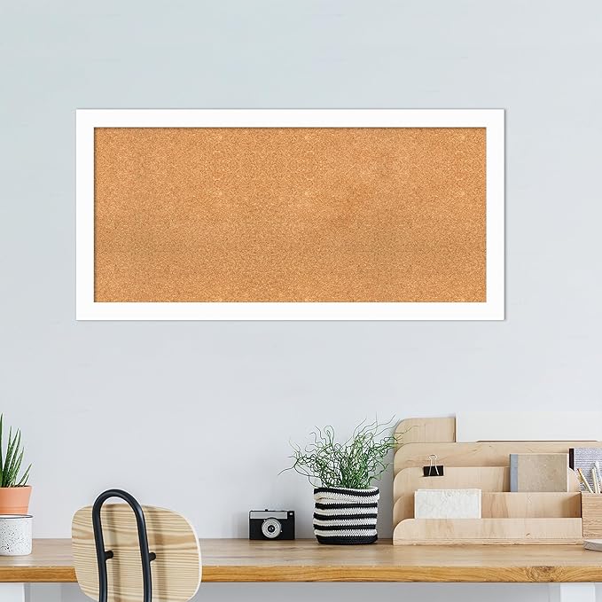 Amanti Art Natural Cork Board for Wall, 23x47 Vision Board with White Frame, Oversize Corkboard Office Decor for Home Organization, Casual Corkboard Pinboard to Display Items for Home Organization in
