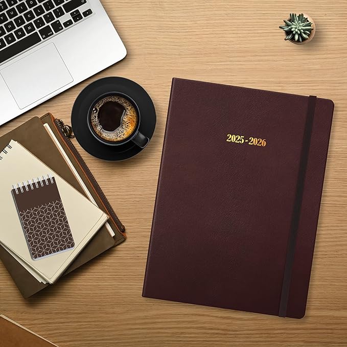 Ensight 2025-2026 HARDCOVER Leather Planner Weekly & Monthly - 8.5x11 Inches - Academic Planner Business Personal or Student - Pen Holder, Thick Paper, July 2025 - June 2026 (Red)