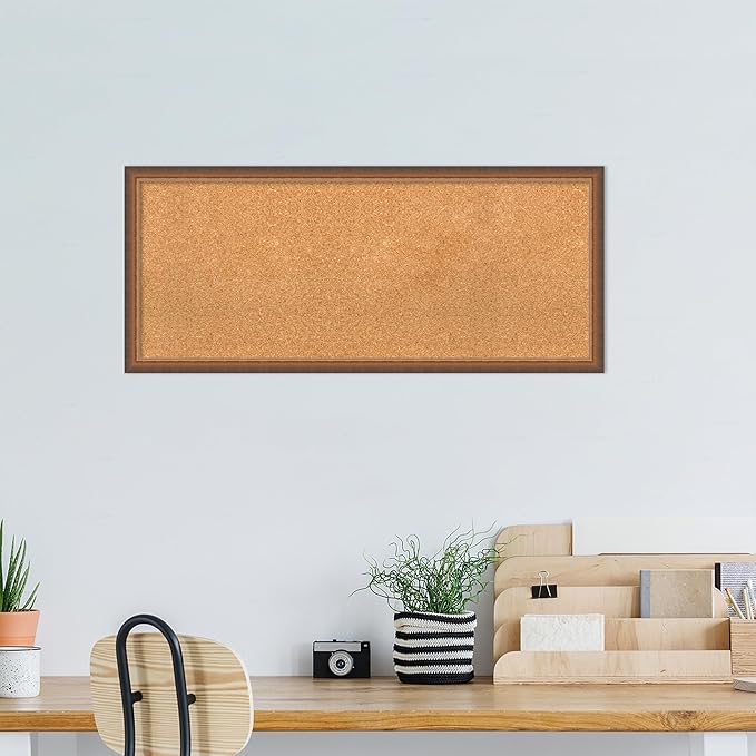 Amanti Art Natural Cork Board for Wall, 18x42 Vision Board with Bronze Frame, Large Corkboard Office Decor for Home Organization, Modern Corkboard Pinboard to Display Items for Home Organization in