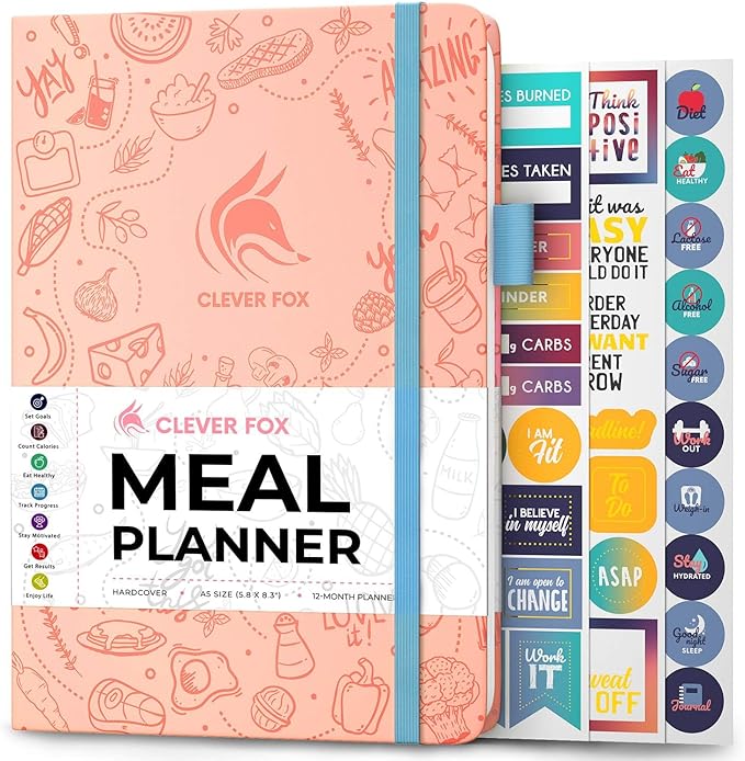 Clever Fox Weekly Meal Planner - Weekly & Daily Meal Prep Journal with Shopping and Grocery Lists for Menu Planning, Healthy Diet & Weight Loss Tracking, Lasts 1 Year, Undated, A5 - Light Pink
