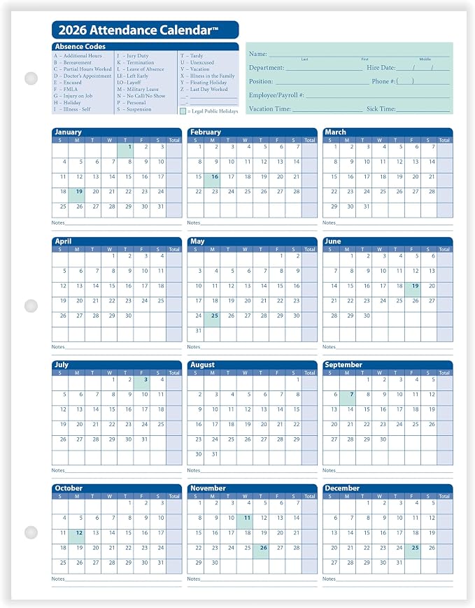 ComplyRight 2026 Attendance Calendar Card - Image 2