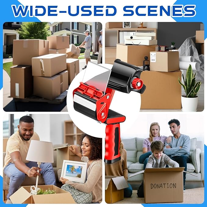 Hicarer 6 Pcs 3 Inch Packing Tape Gun Heavy Duty Tape Dispenser Non Slip Silicone Handle Portable for Shipping, Moving, Carton and Box Sealing