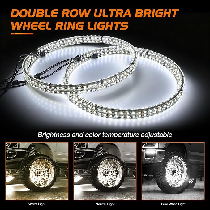 Nilight 4PCS 17inch Double Row LED Wheel Ring Lights Pure White - Image 4