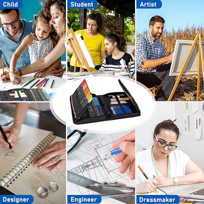 146Pcs Drawing and Sketching Colored Pencils Set, Art Supplies Include Sketch Charcoal Colored Metallic Watercolor Graphite Mark Pencils, Professional Drawing kit and Sketchbook for Artists Adult