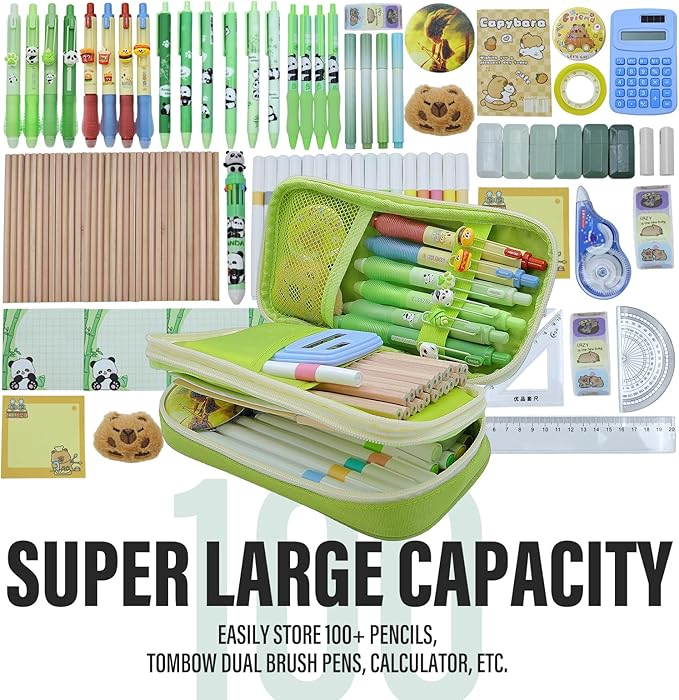 Large Capacity Pencil Case - Durable Zipper Aesthetic Pen Pouch, Big Storage Organizer for School, Office & Travel - Waterproof & Multi-Use (Fruit Green)