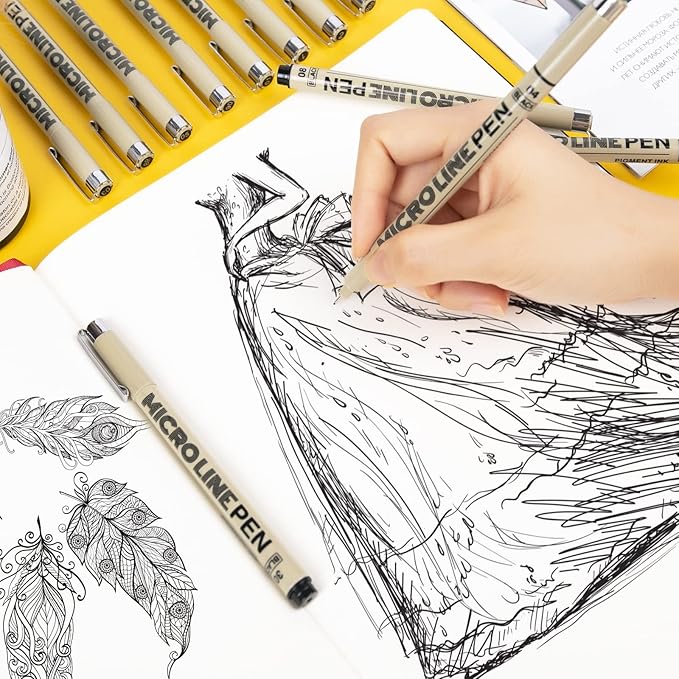 KERIFI Micro-Pen Fineliner Ink Pens, 12 Pack Black Micro Fine Point Drawing Pens Waterproof Archival Ink Multiliner Pens for Artist Illustration, Sketching, Technical Drawing, Zentangle, Scrapbooking