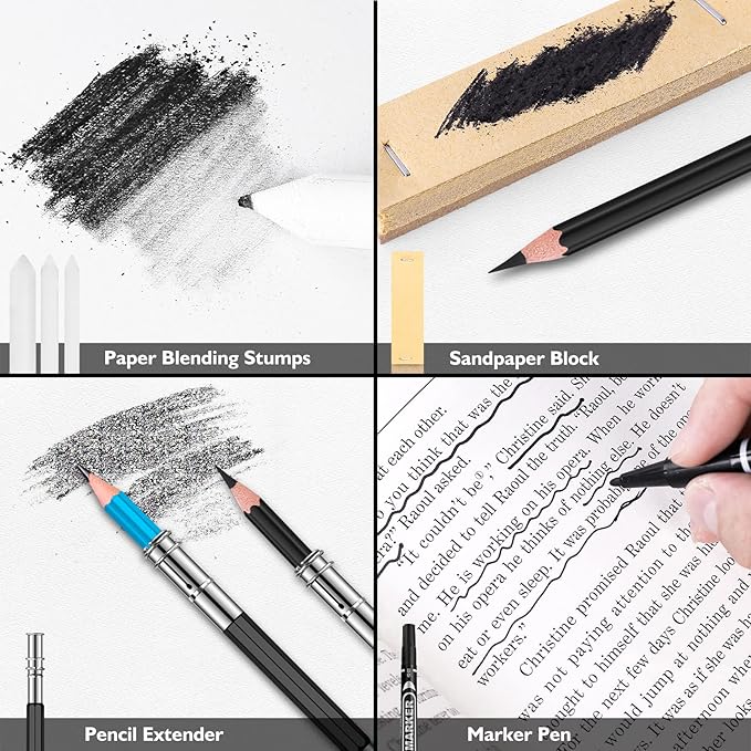 Soucolor 76 Pack Drawing Set Sketching Pencils Kit with 3-Color Sketch Book, Watercolor Pad, Coloring Book, Colored, Graphite, Charcoal, Watercolor, Metallic Pencils for Artists Adults Teens Beginner