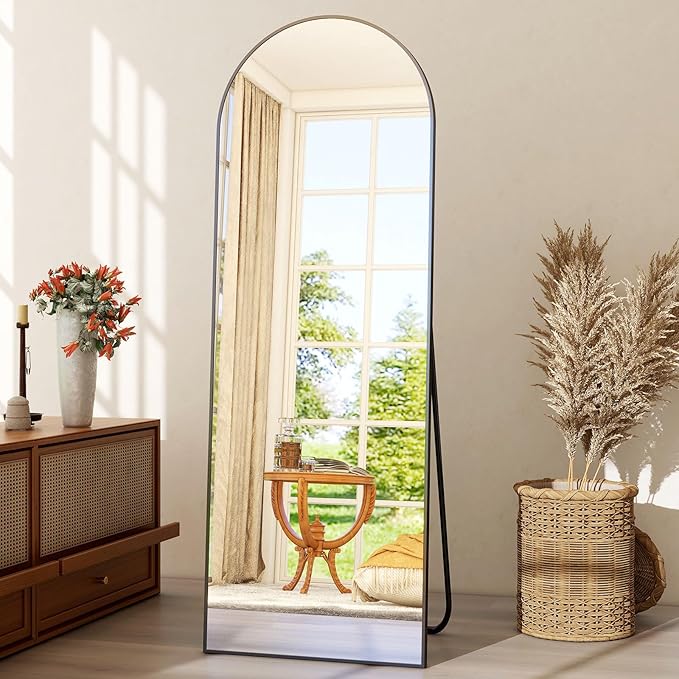 21" x 64"Arched Full Length Mirror - Wall Mounted Floor Mirror- Aluminum Alloy Frame Full Body Mirror for Bathroom Living Room Bedroom and Entryway Black