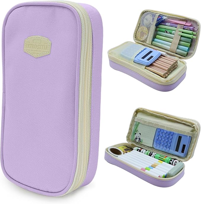 Large Capacity Pencil Case - Durable Zipper Aesthetic Pen Pouch, Big Storage Organizer for School, Office & Travel - Waterproof & Multi-Use (Purple)