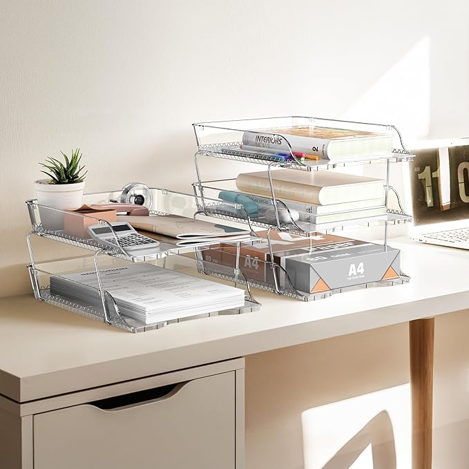 Simple Houseware 3-Tier Crystal Clear Stackable Document Letter Tray Paper Organizer – Desk Organizer for A4/Letter Size Documents, File Sorter, Paper Holder, Office Desktop File Storage, Acrylic Look