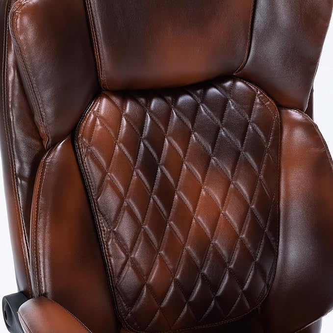 Ergonomic Office Chair with Foot Rest, Executive Chair with Footrest PU Leather Computer Chair, Big and Tall Chair Reclining Desk Chair, Thick Padded Coil Spring Seat, 400 lbs Capacity (Brown)