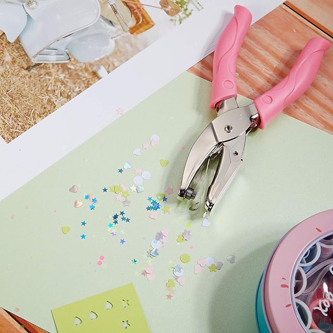 3 Pcs Hole Punch Shapes Single Hole Paper Punchers for Crafts Handheld Metal Punch with Soft Grip 0. 25 Inch Circle 0. 2 Inch Star 0. 22 Heart Holes for DIY Craft Tags Clothing Ticket Scrapbook Tool