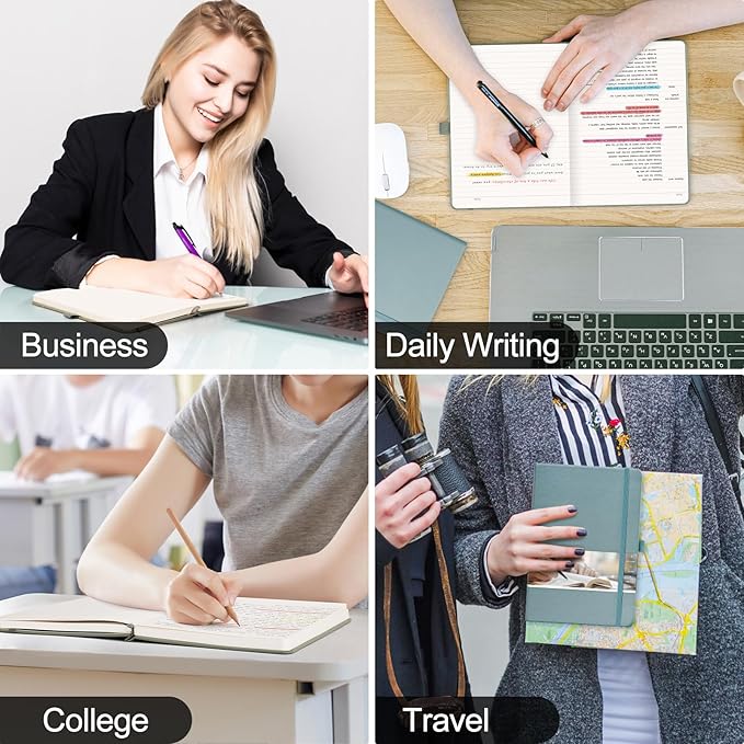 EMSHOI College Ruled Notebook-120gsm Thick Paper, 256 Numbered Pages Lined Journal for Women, 16 Perforated Pages, Faux Leather Hardcover, Inner Pocket, Pen Holder, A5 Medium 5.75" x 8.38"-Pink