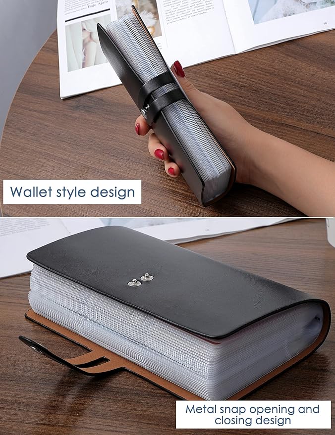 RFID Credit Card Holder, Leather Business Card Organizer with 96 Card Slots, Credit Card Protector for Managing Your Different Cards and Important Documents to Prevent Loss or Damage (Black)