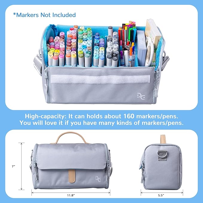 Marker Pens Storage Tote Handbag, Up to 160 Pens, Crossbody Bags Causal Shoulder Bag for Artists,Hobbyist