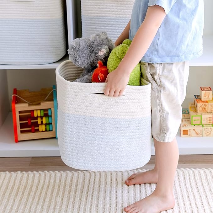 NaturalCozy Storage Cubes 11 Inch Cotton Rope Woven Baskets for Organizing, 3-Pack | Cube Storage Bin | Square Storage Baskets for Shelves Organizer, Classroom, Kids Toy Bins, Closet, Baby Nursery