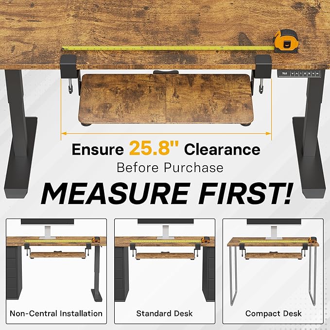 BONTEC KMT01 Under Desk Keyboard Tray, Pull-Out Keyboard & Mouse Platform with C-Clamp, 25.6 x 11.8 in Space-Saving Ergonomic Slide-Out Drawer, Rustic Brown