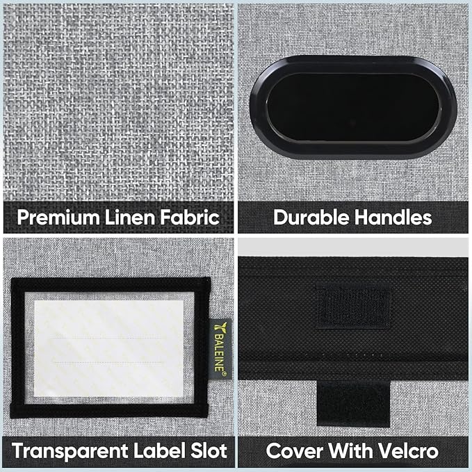 BALEINE File Organizer Box with Lid, Collapsible File Folder Organizer with Plastic Slide, Hanging File Folder Box for Office Document Storage (2 Pack, Grey)