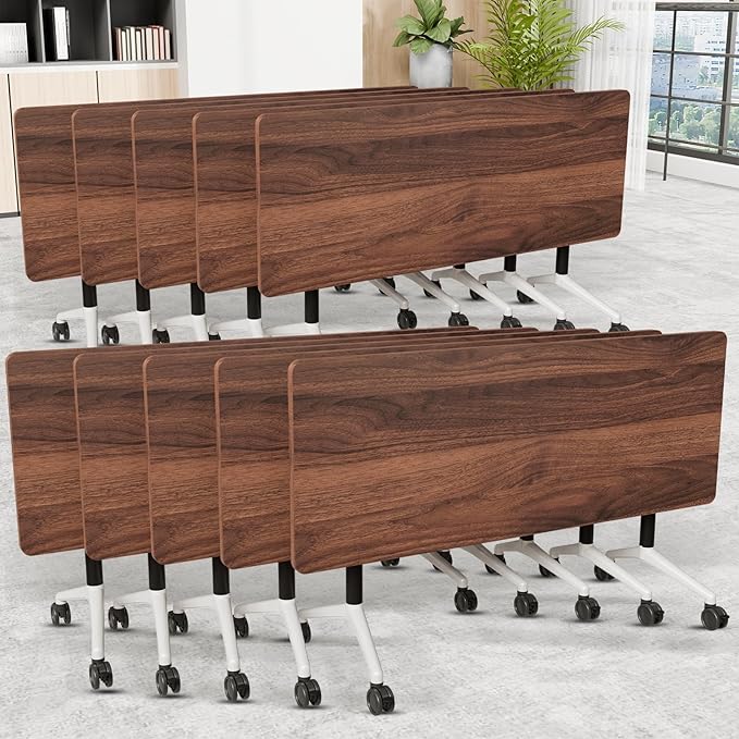 Folding Conference Room Table, Modern Conference Tables with Wheels, Large Rectangular Mobile Training Tables for Office Classroom, Foldable Modular Boardroom Seminar Table (10pack L55.1in)