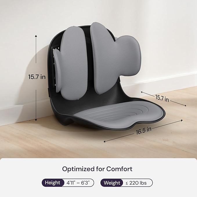 3D Lumbar Support Seat Cushion – Patented Spine Alignment Ergonomic Posture Corrector, Breathable Mesh & EVA Foam, Portable for Home, Office, Meditation, Gaming, Outdoor 16.5" W × 15.7" D