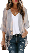 Women's Floral Print Puff Sleeve Kimono Cardigan Loose Cover Up Casual Blouse by CHICGAL