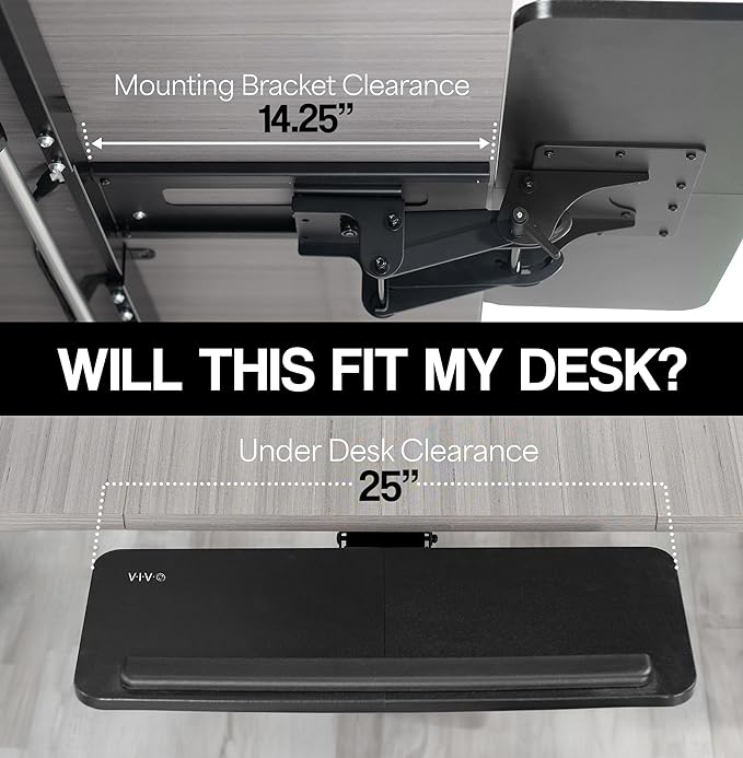 VIVO Adjustable Computer Keyboard and Mouse Platform Tray, Ergonomic Under Table Desk Mount Drawer Underdesk Shelf, Dark Wood Top, Black Frame, MOUNT-KB03D