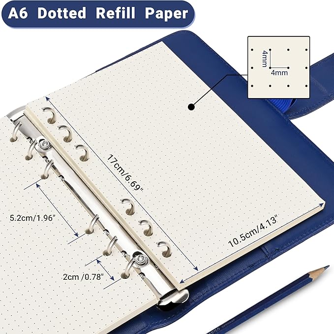 A6 Dot-Ruled Refill Paper, 100gsm Thick Beige No-Bleed Sheets (2 Packs, 80 Sheets Each), Pre-Punched – Fits A6 6-Ring Binders for Office, School & Teachers