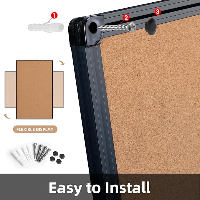 Board2by Extra Large Cork Bulletin Board 60" X 48", Black Aluminum Framed 5'x4' Corkboard for Wall, Wall Mounted Notice Pin Board with 18 Push Pins for School, Home & Office