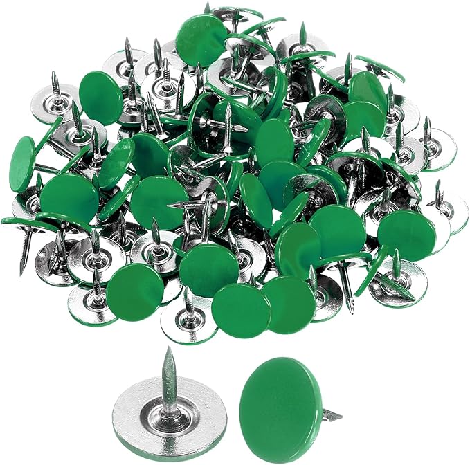 uxcell 100Pcs Upholstery Tacks, 11mmx10mm Flat Head Thumb Tack Decorative Furniture Nails Push Pins for Furniture Sofa Headboards, Green