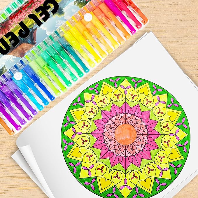 Neon Gel Pens for Coloring Book,72 Color Gel Pens Set including 24 Color Gel Pen with 48 Refills,40% More Ink Colored Gel Pens for Drawing, Doodling, Scrapbook, Journaling